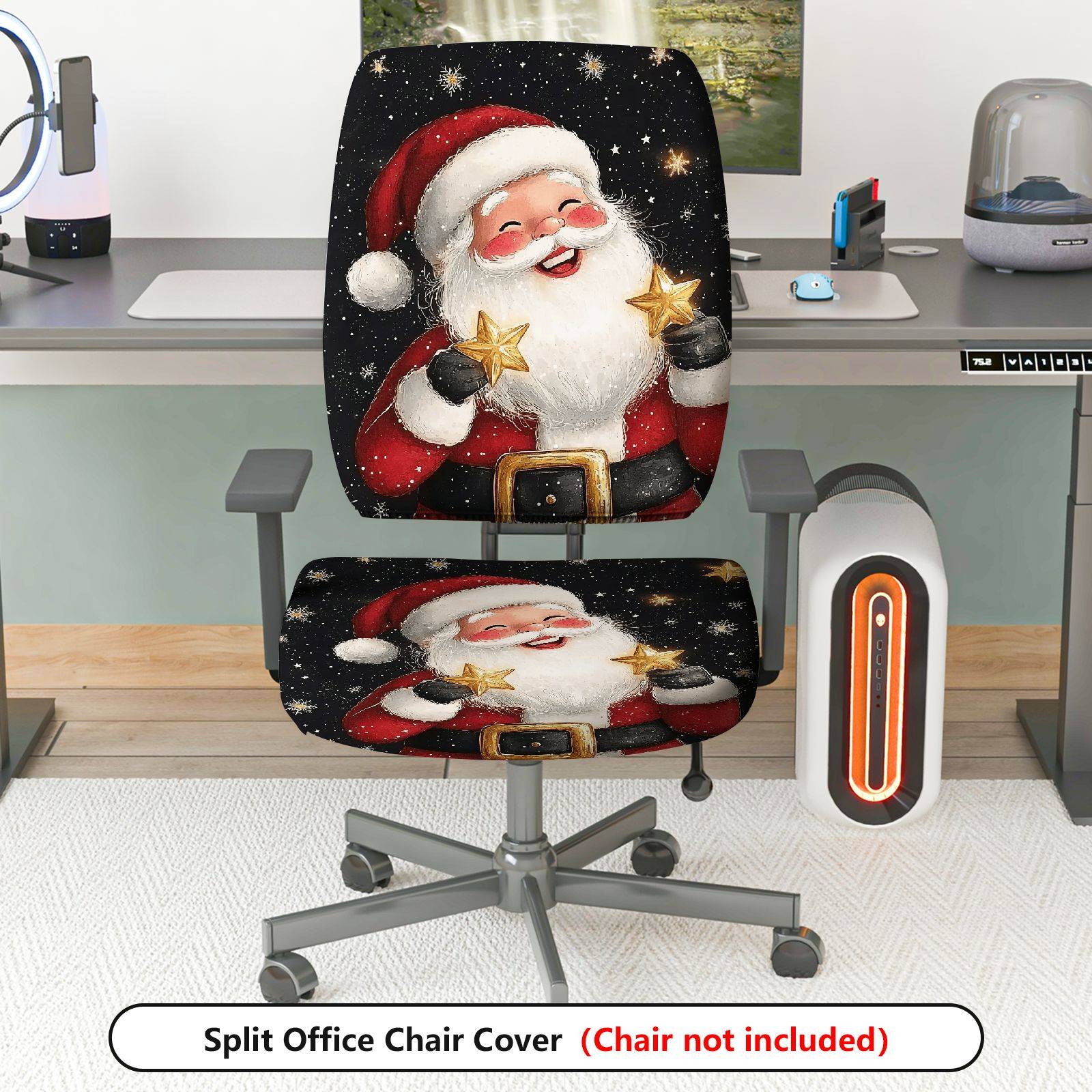 2-Piece Christmas Santa Starry Joyful  Computer Chair Cover Set, Seat and Backrest