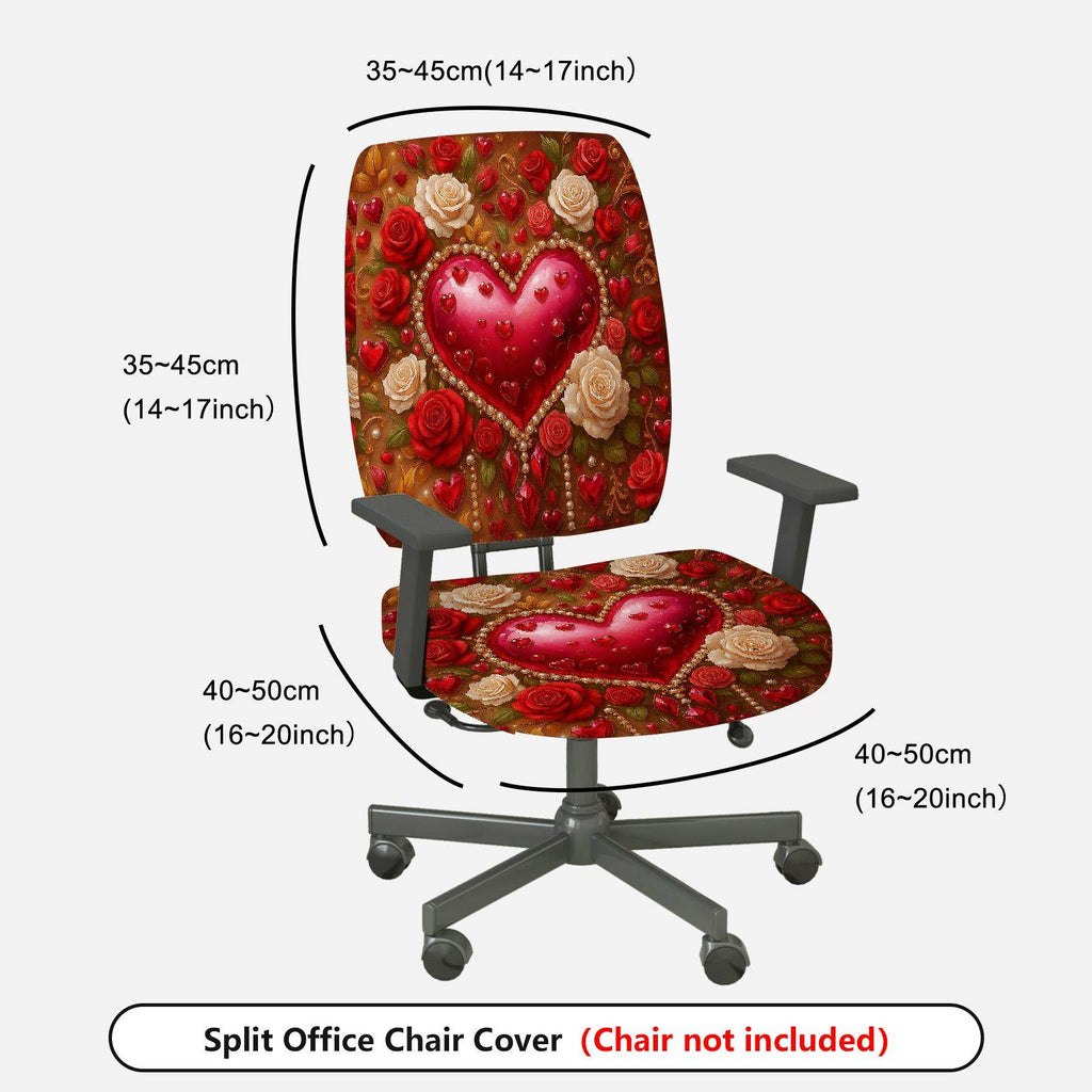 2-Piece Romantic Valentine Heart Love Rose Flower  Computer Chair Cover Set, Seat and Backrest