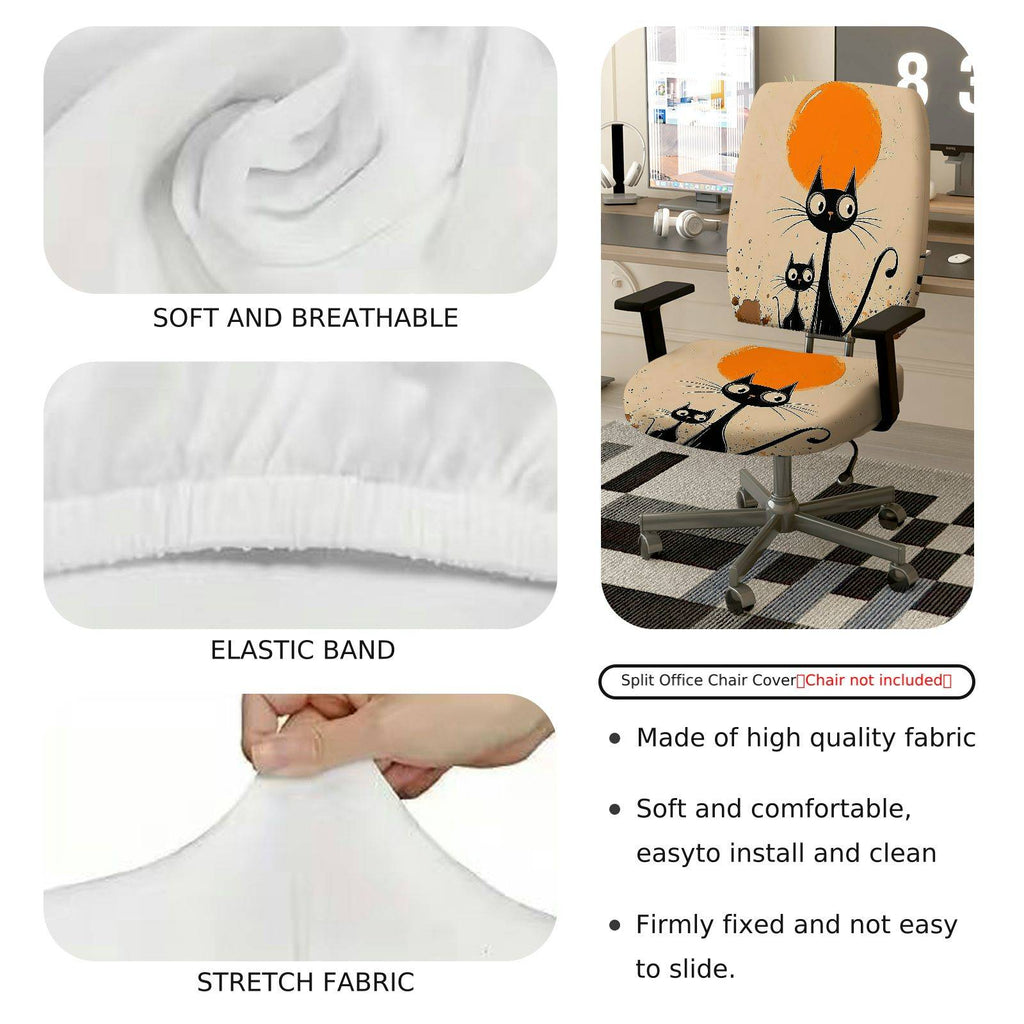 2-Piece Black Cat Moon Minimalist Art Fun Halloween  Computer Chair Cover Set, Seat and Backrest