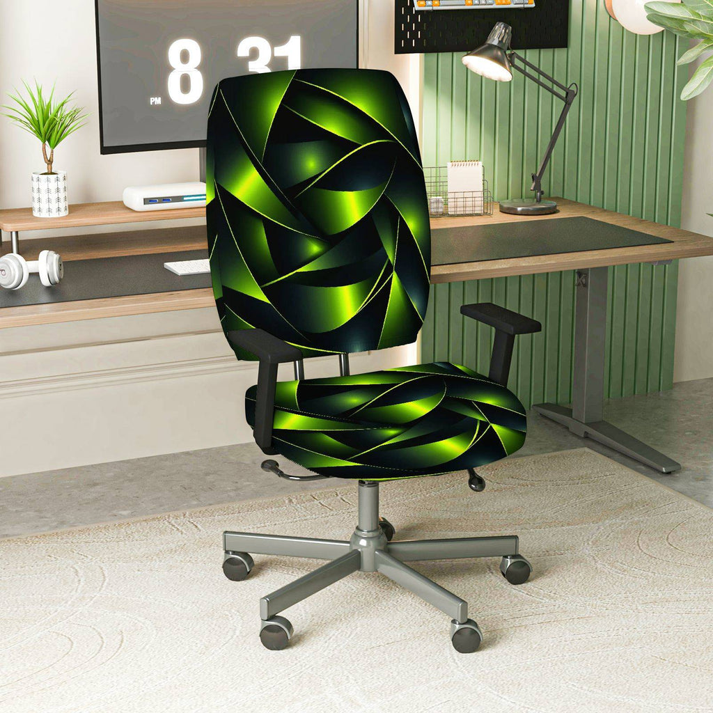2-Piece Abstract Geometric Green Swirl Modern Decorative  Computer Chair Cover Set, Seat and Backrest