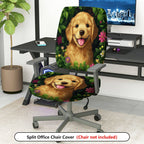 2-Piece Dog Floral Nature Green Pink  Computer Chair Cover Set, Seat and Backrest