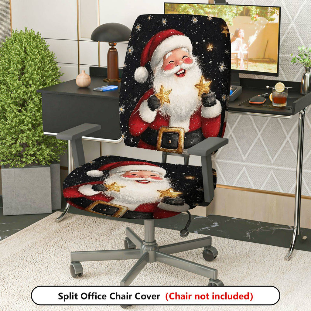 2-Piece Christmas Santa Starry Joyful  Computer Chair Cover Set, Seat and Backrest