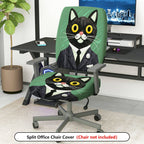 2-Piece Cat Business Suit Pattern Fun Creative Unique  Computer Chair Cover Set, Seat and Backrest