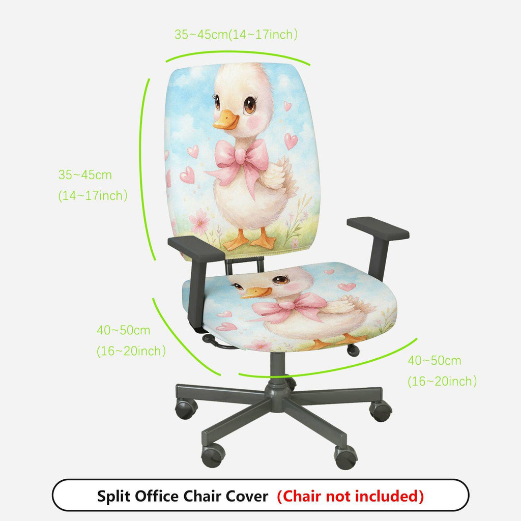 2-Piece Cute Duck Pink Bow Heart Spring  Computer Chair Cover Set, Seat and Backrest