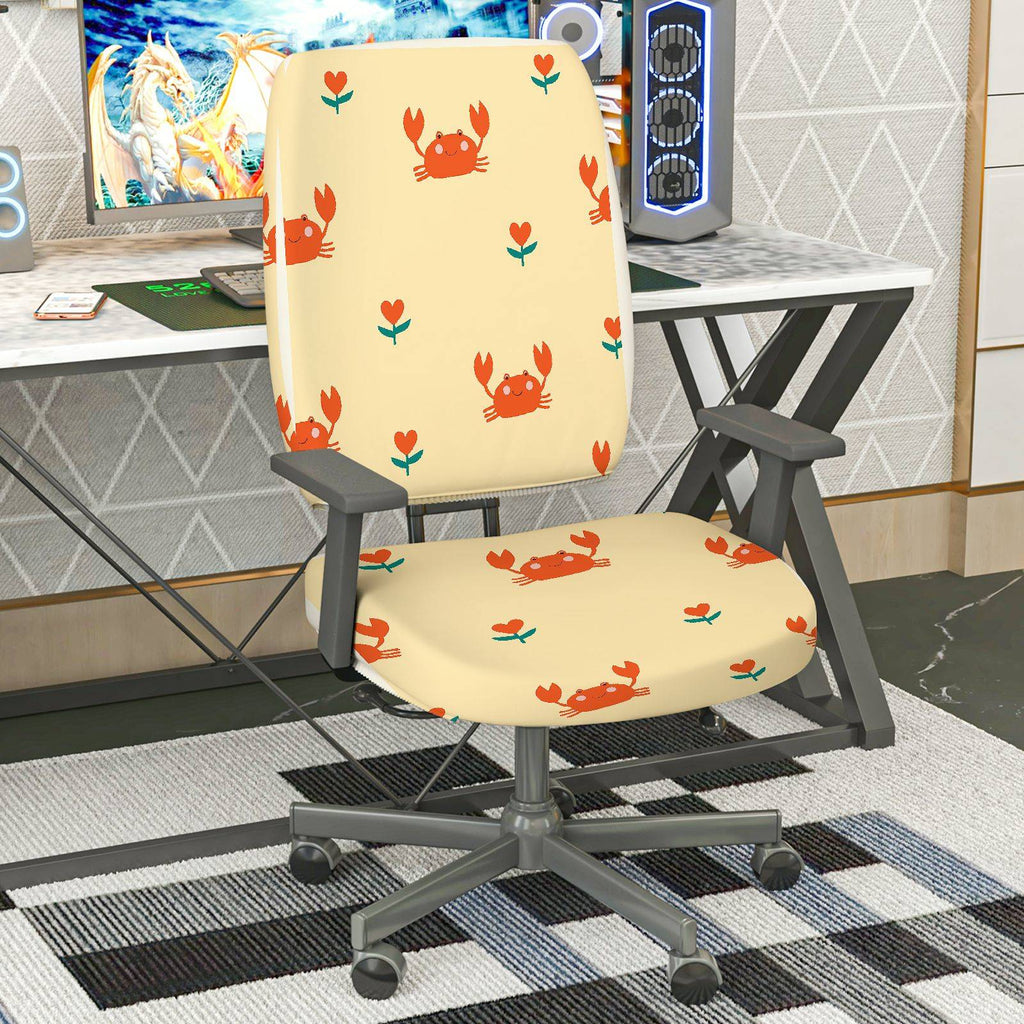 2-Piece Crab Flower Pattern Cute  Computer Chair Cover Set, Seat and Backrest