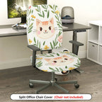 2-Piece Cute Cat Floral Leaf Decorative Universal  Computer Chair Cover Set, Seat and Backrest