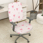 2-Piece Pink Bowknot Daisy Heart Cute  Computer Chair Cover Set, Seat and Backrest