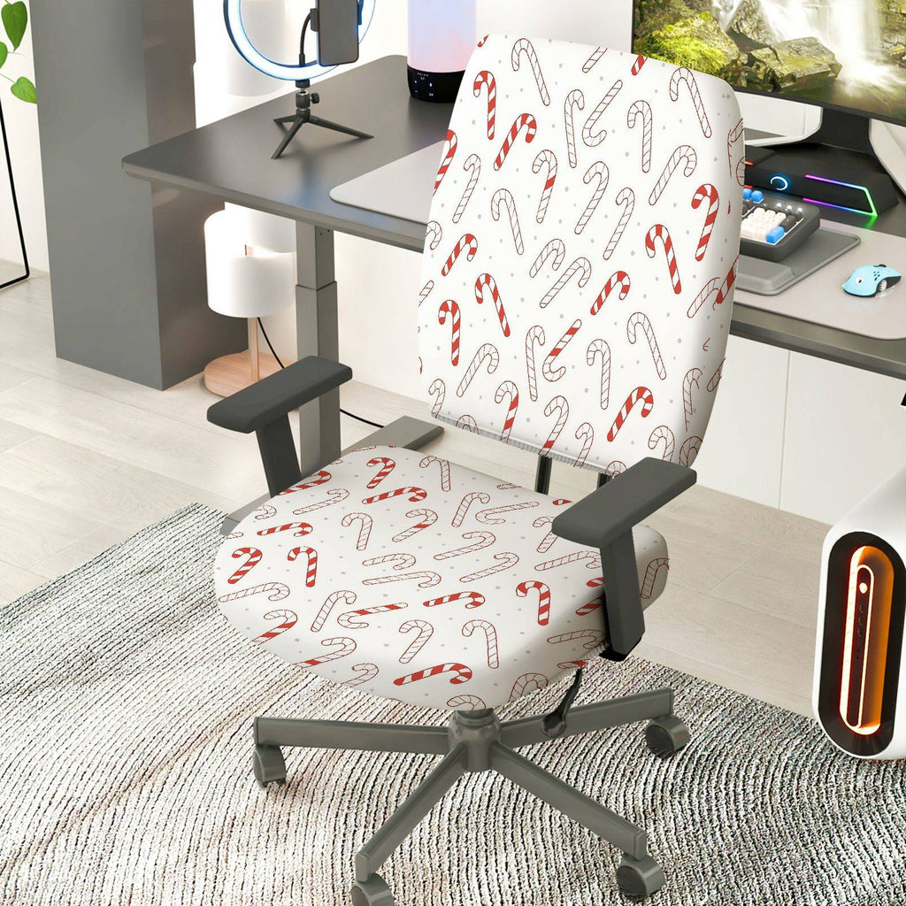 2-Piece Christmas Candy Cane Festive Holiday Printed  Computer Chair Cover Set, Seat and Backrest
