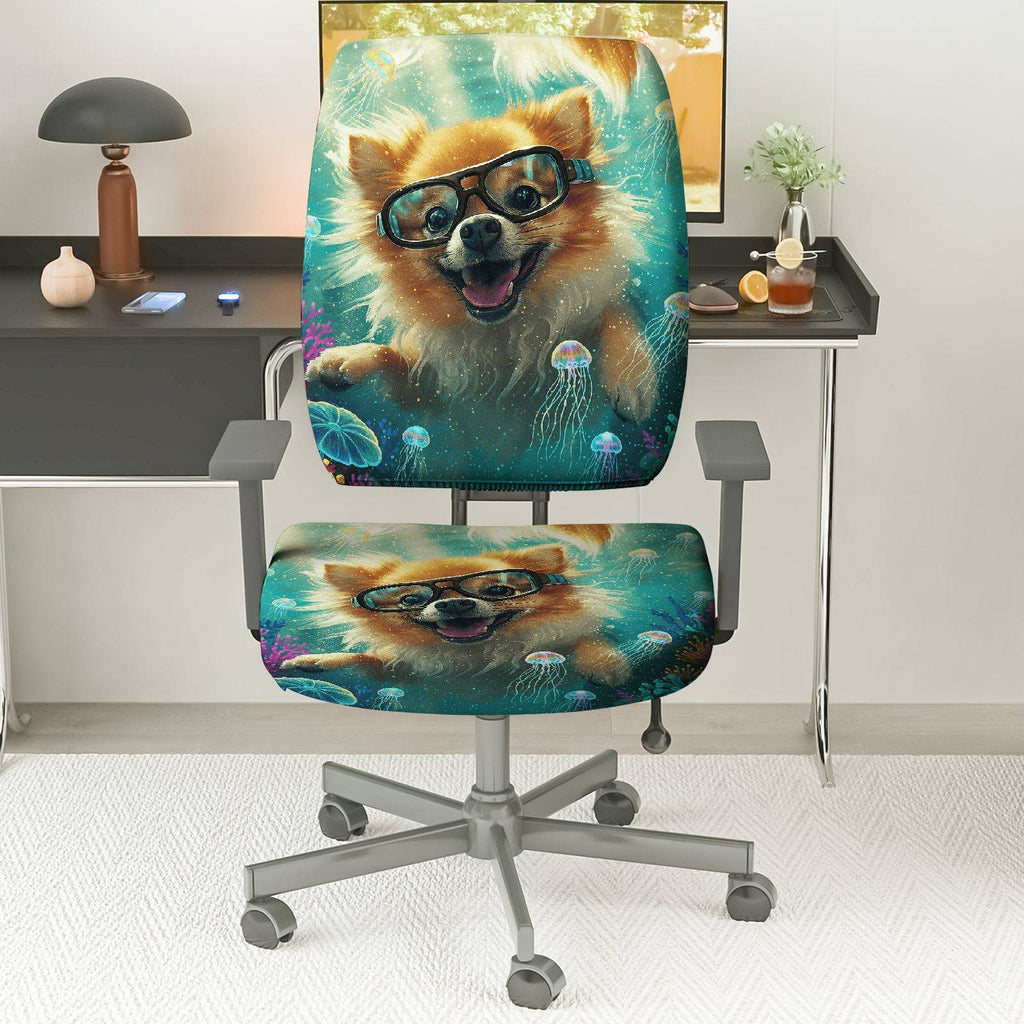2-Piece Fun Ocean Animal Dog Glasses  Computer Chair Cover Set, Seat and Backrest