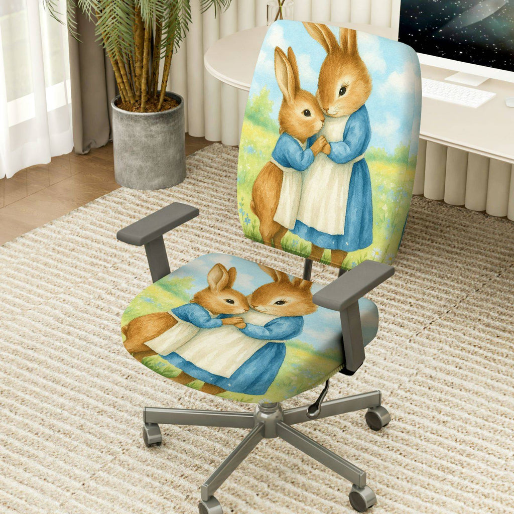 2-Piece Cute Animal Artistic Decorative Easter  Computer Chair Cover Set, Seat and Backrest