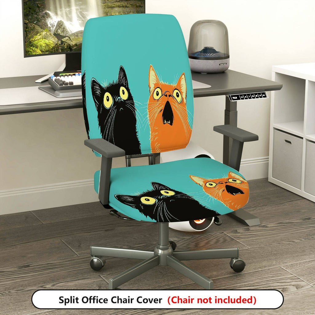 2-Piece Cute Cat Pattern Colorful Fun Whimsical Unique  Computer Chair Cover Set, Seat and Backrest