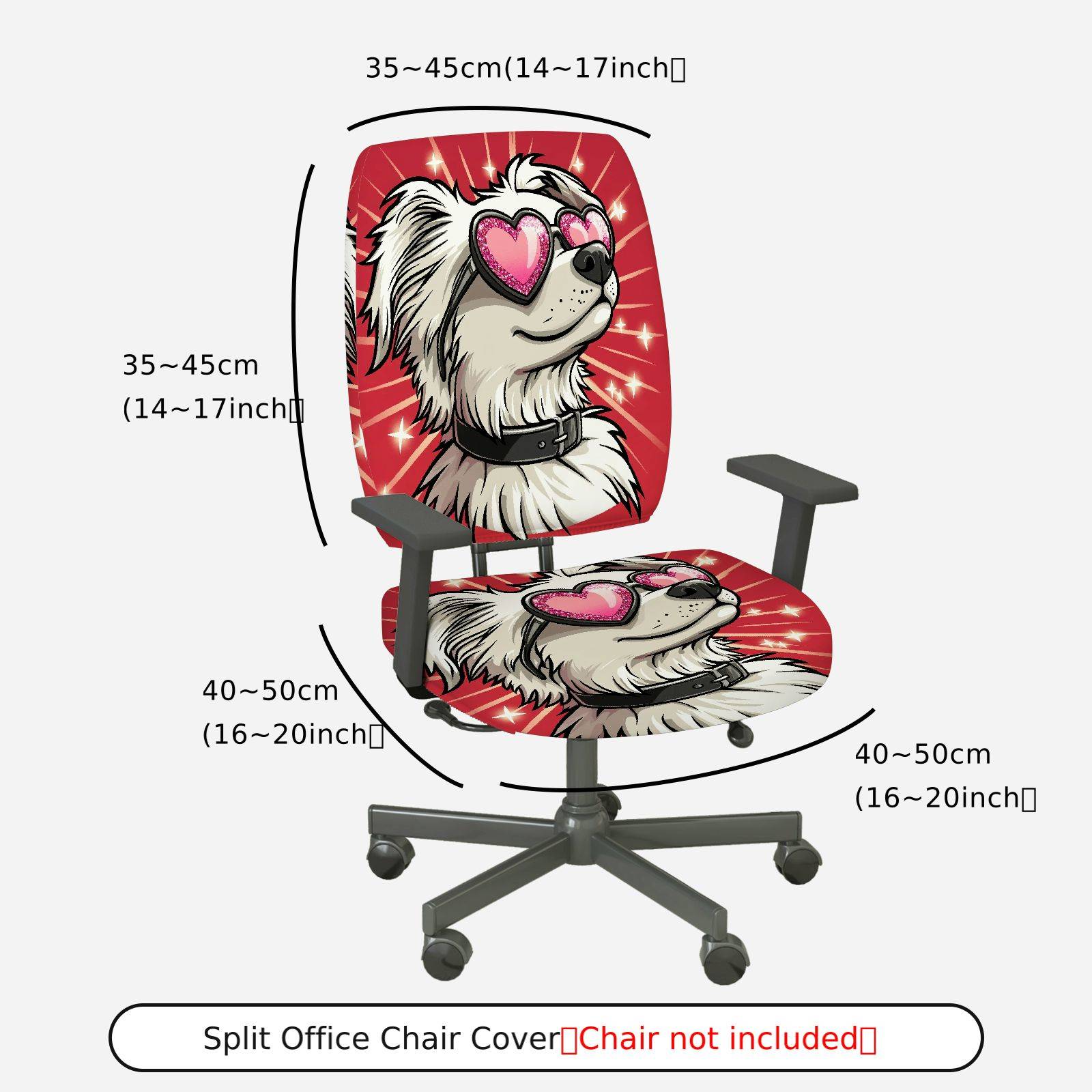 2-Piece Cute Dog Heart Sunglasses Red Animal  Computer Chair Cover Set, Seat and Backrest