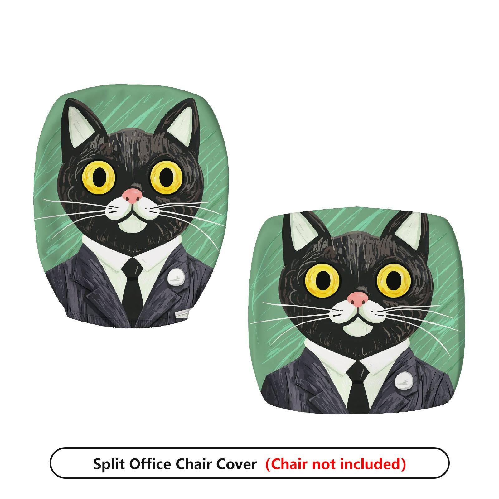 2-Piece Cat Business Suit Pattern Fun Creative Unique  Computer Chair Cover Set, Seat and Backrest