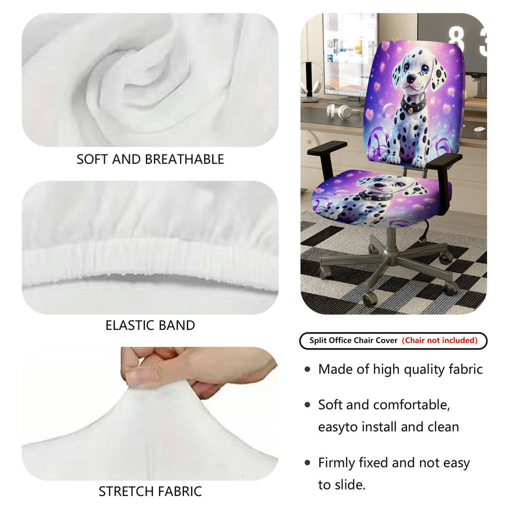 2-Piece Dalmatian Dog Heart Stars Purple  Computer Chair Cover Set, Seat and Backrest