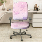2-Piece Pink Cute Cat Star Pattern  Computer Chair Cover Set, Seat and Backrest
