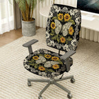 2-Piece Butterfly Floral Lace Sunflower Black  Computer Chair Cover Set, Seat and Backrest