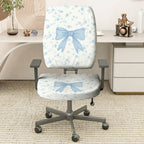 2-Piece Floral Bowknot Pattern Blue White Cute  Computer Chair Cover Set, Seat and Backrest