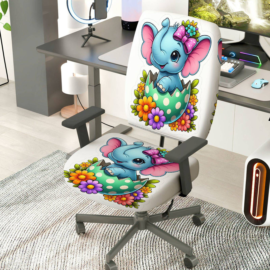 2-Piece Cute Colorful Floral Happy Easter  Computer Chair Cover Set, Seat and Backrest