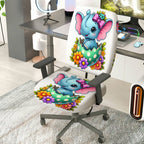 2-Piece Cute Colorful Floral Happy Easter  Computer Chair Cover Set, Seat and Backrest