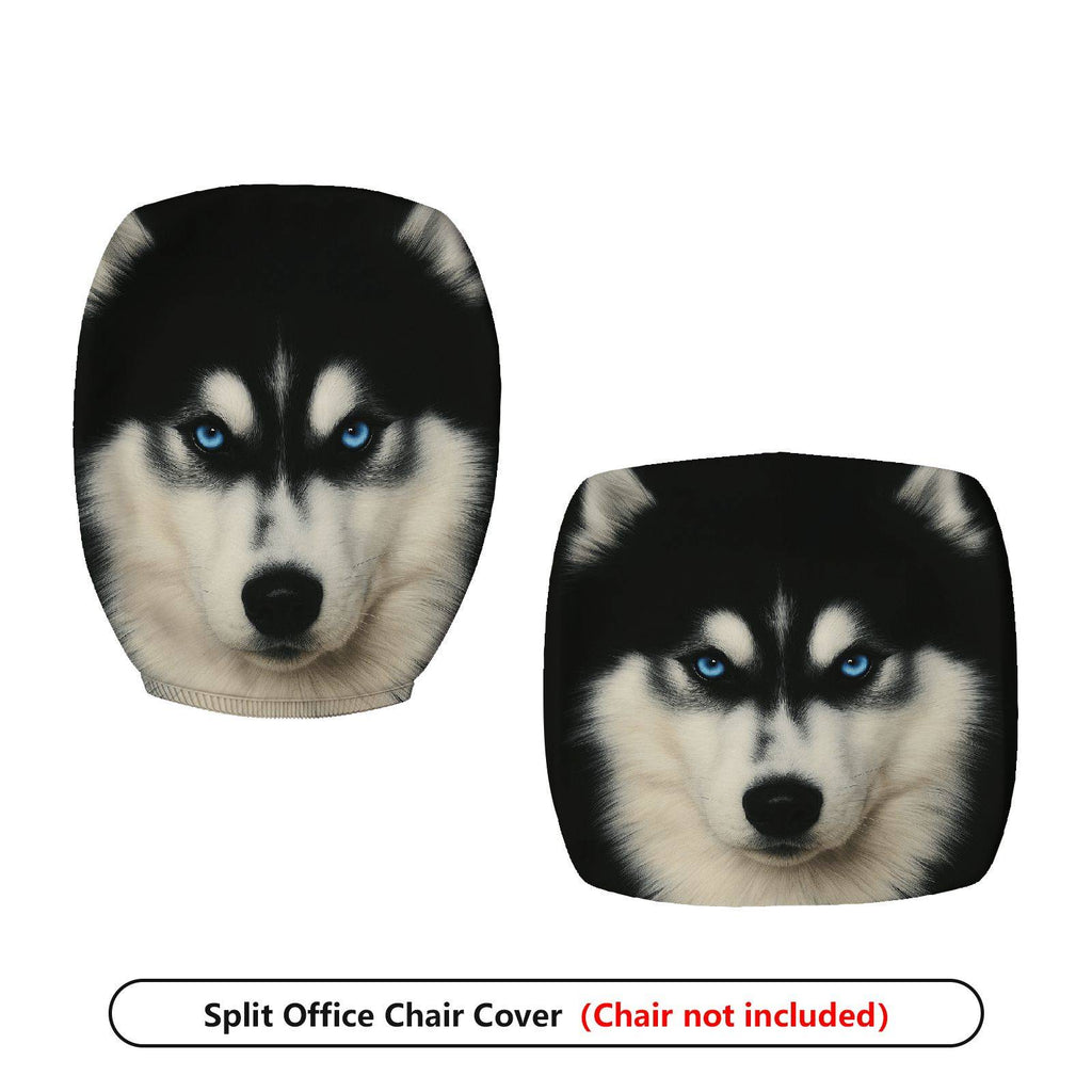 2-Piece Wolf Animal Art Blue Eyes Novelty Husky Dog  Computer Chair Cover Set, Seat and Backrest