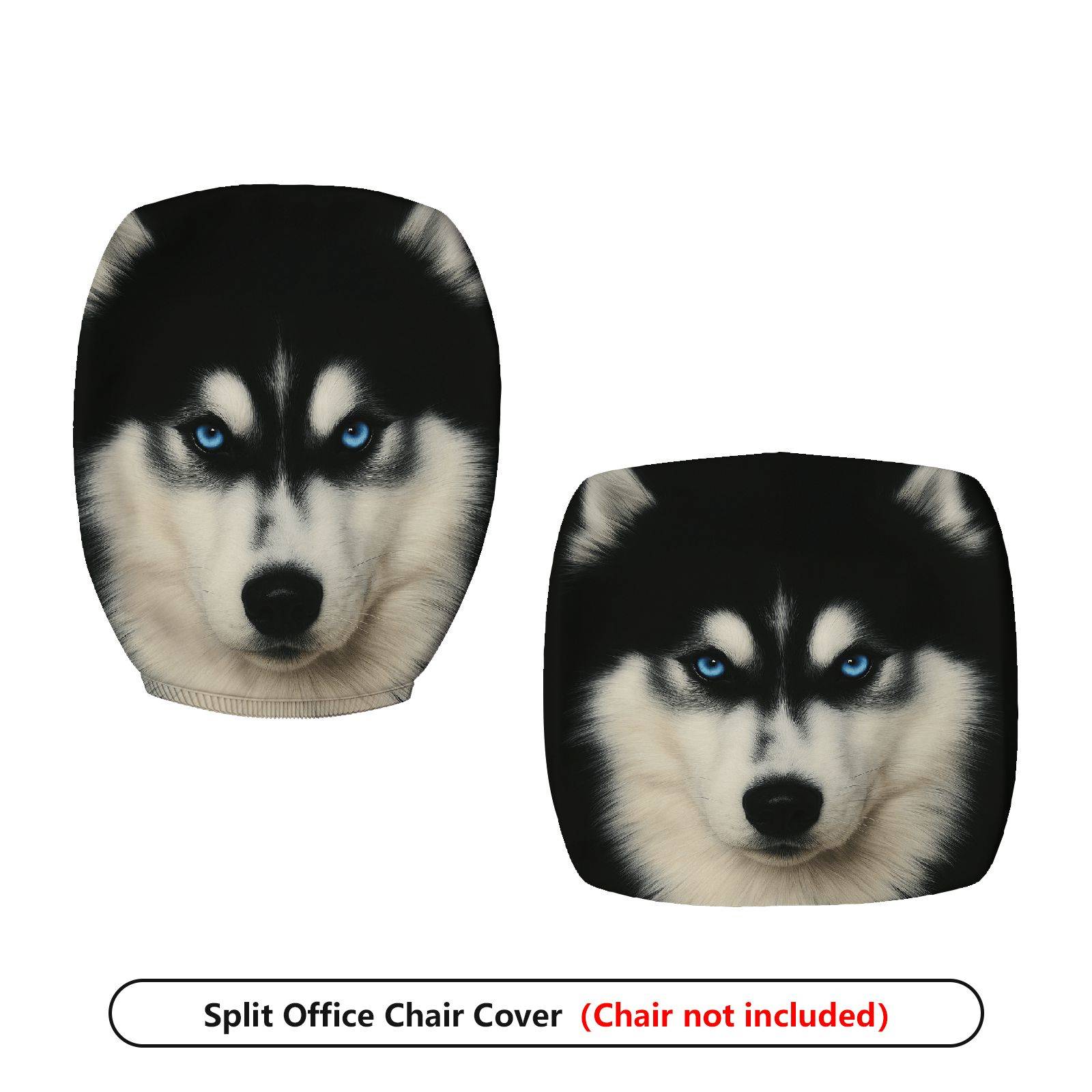 2-Piece Wolf Animal Art Blue Eyes Novelty Husky Dog  Computer Chair Cover Set, Seat and Backrest