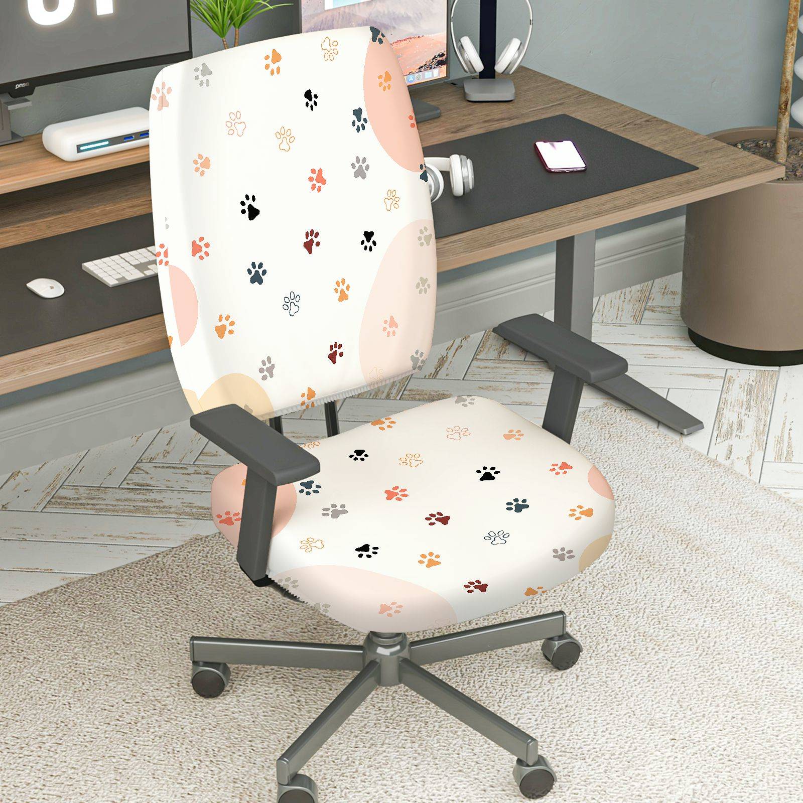 2-Piece Cat Paw Pattern  Computer Chair Cover Set, Seat and Backrest