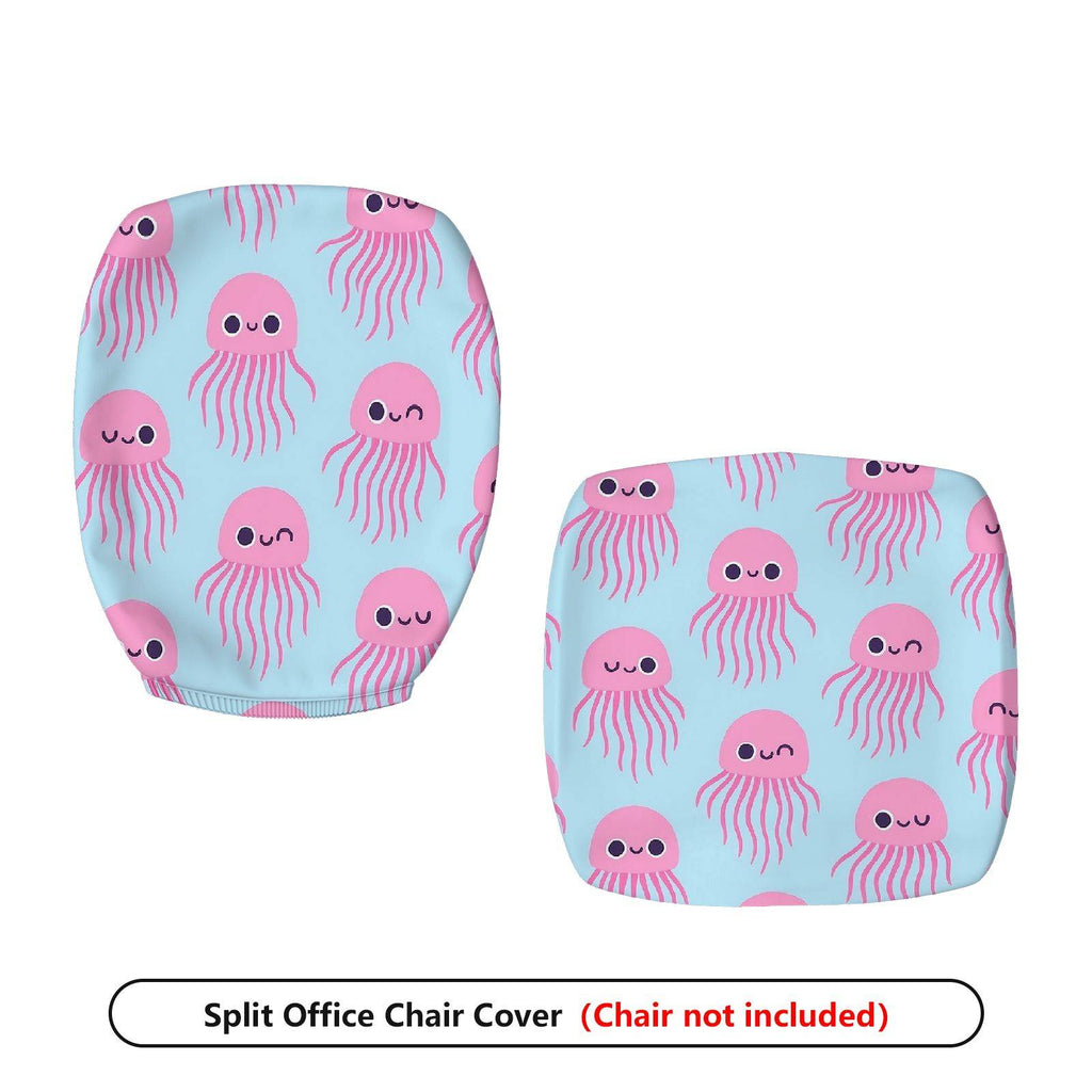 2-Piece Cute Jellyfish Pink Blue  Computer Chair Cover Set, Seat and Backrest
