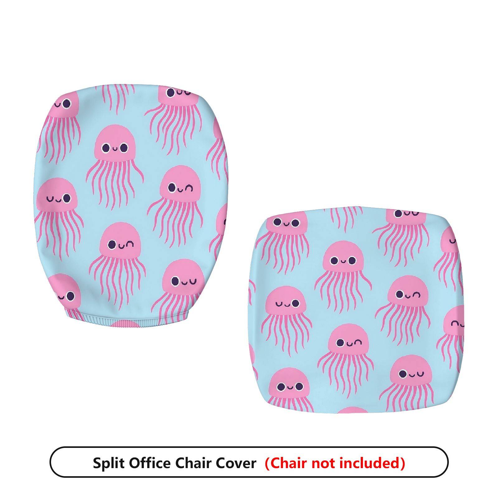 2-Piece Cute Jellyfish Pink Blue  Computer Chair Cover Set, Seat and Backrest