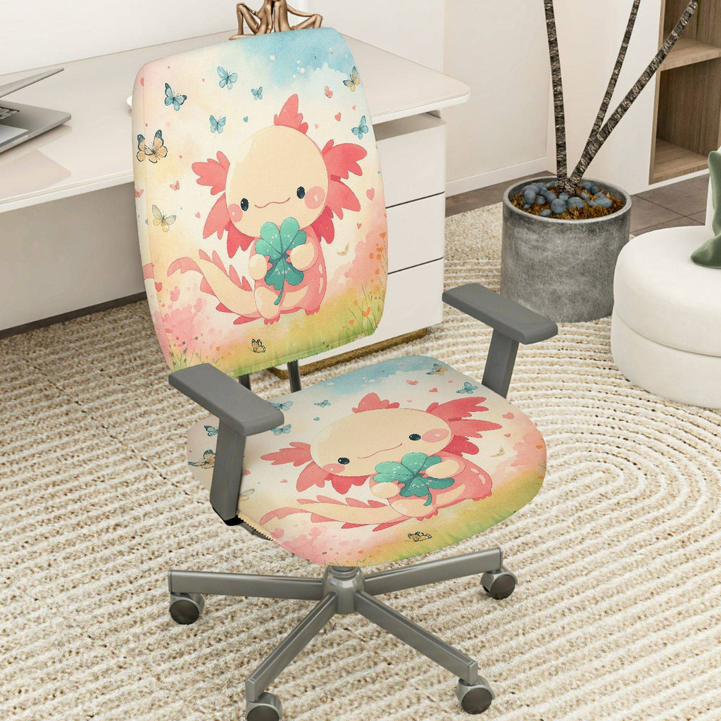 2-Piece Cute Axolotl Clover Flowers Butterflies  Computer Chair Cover Set, Seat and Backrest