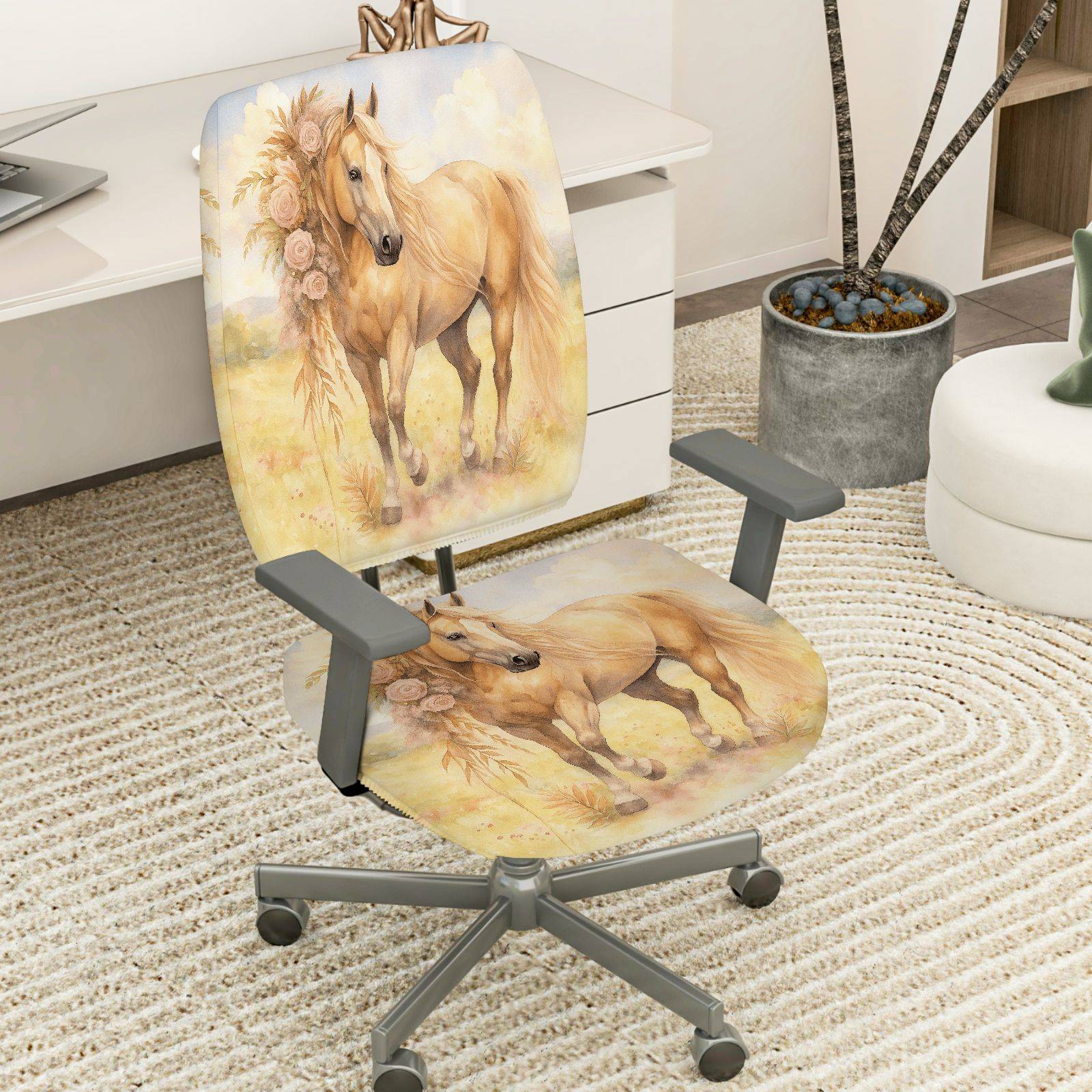 2-Piece horse flower meadow  Computer Chair Cover Set, Seat and Backrest