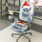 2-Piece Christmas cat festive design  Computer Chair Cover Set, Seat and Backrest