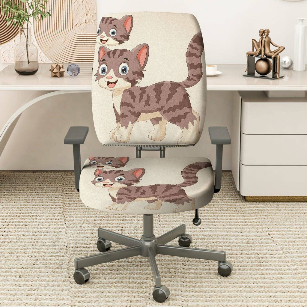 2-Piece Cute Cat Pattern Animal  Computer Chair Cover Set, Seat and Backrest
