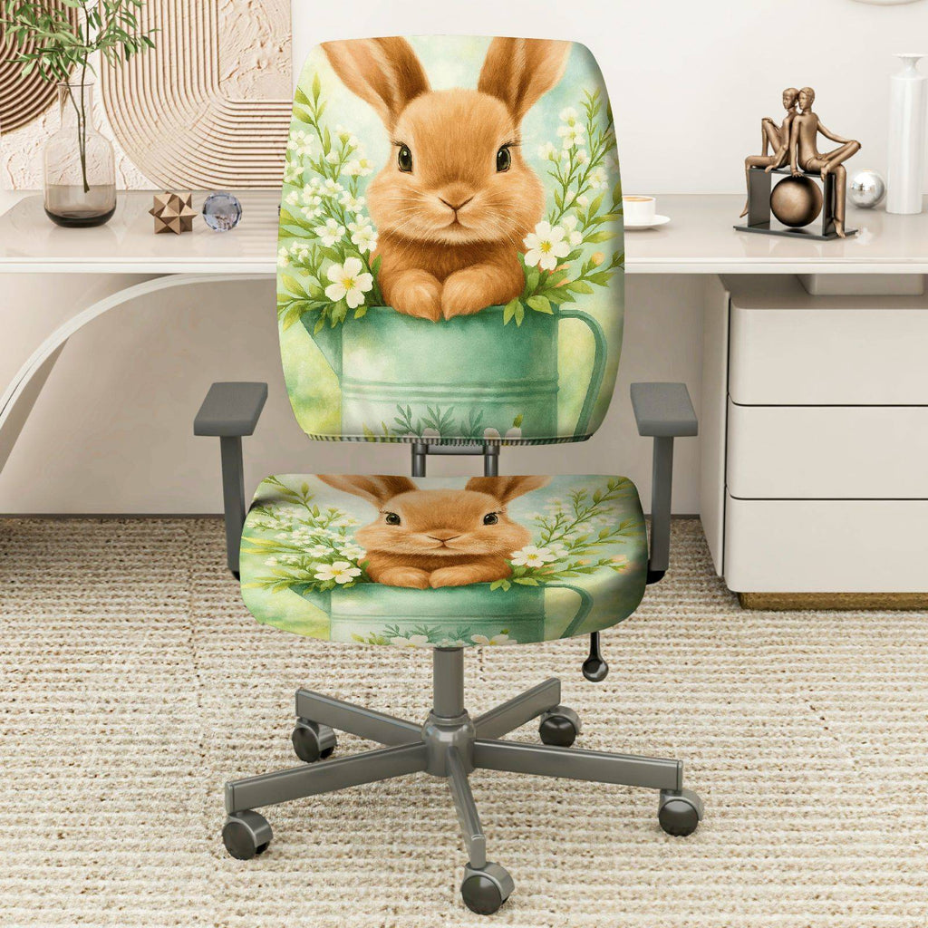2-Piece Rabbit Floral Decorative Spring Easter Cute  Computer Chair Cover Set, Seat and Backrest
