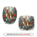2-Piece Christmas Deer Cardinal Berry Snow Decor  Computer Chair Cover Set, Seat and Backrest