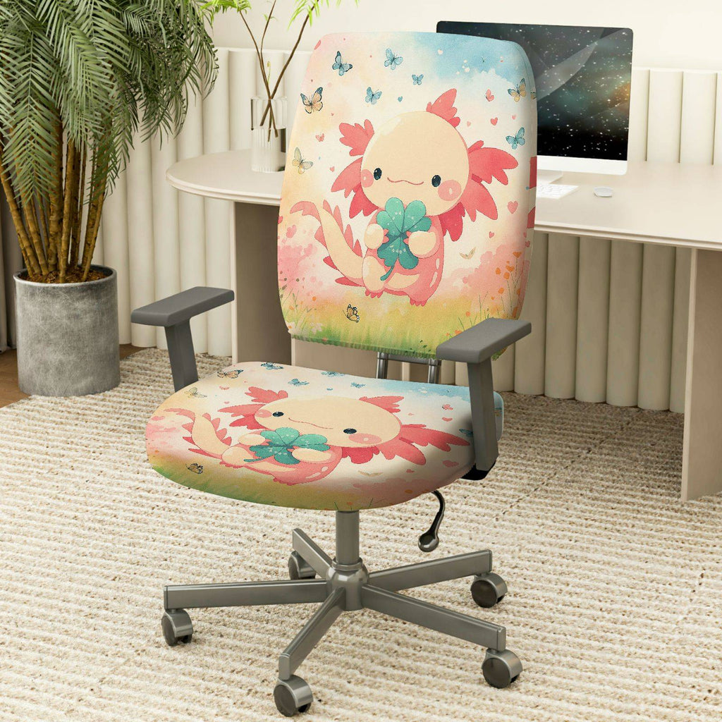 2-Piece Cute Axolotl Clover Flowers Butterflies  Computer Chair Cover Set, Seat and Backrest