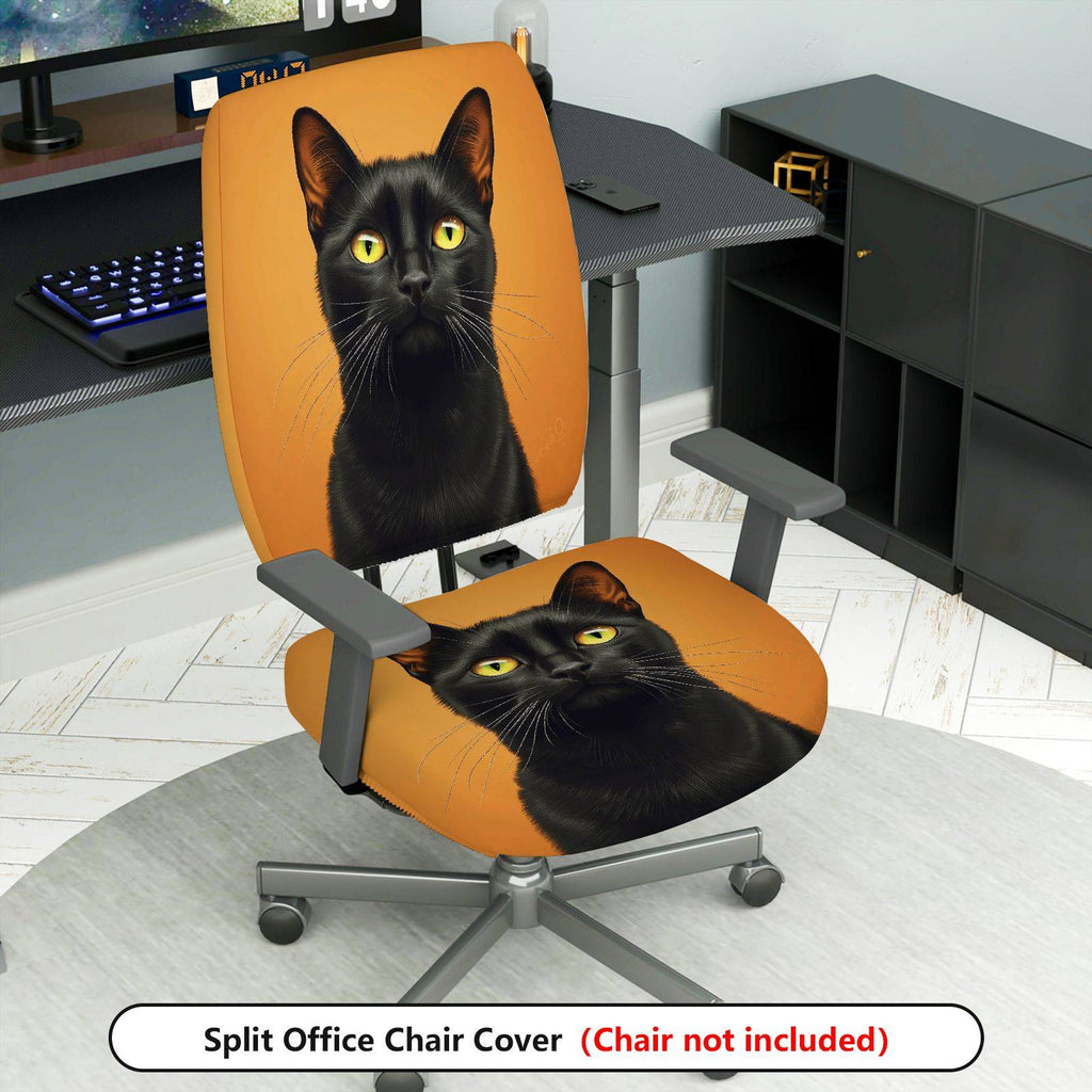 2-Piece Black cat animal portrait art stylish  Computer Chair Cover Set, Seat and Backrest