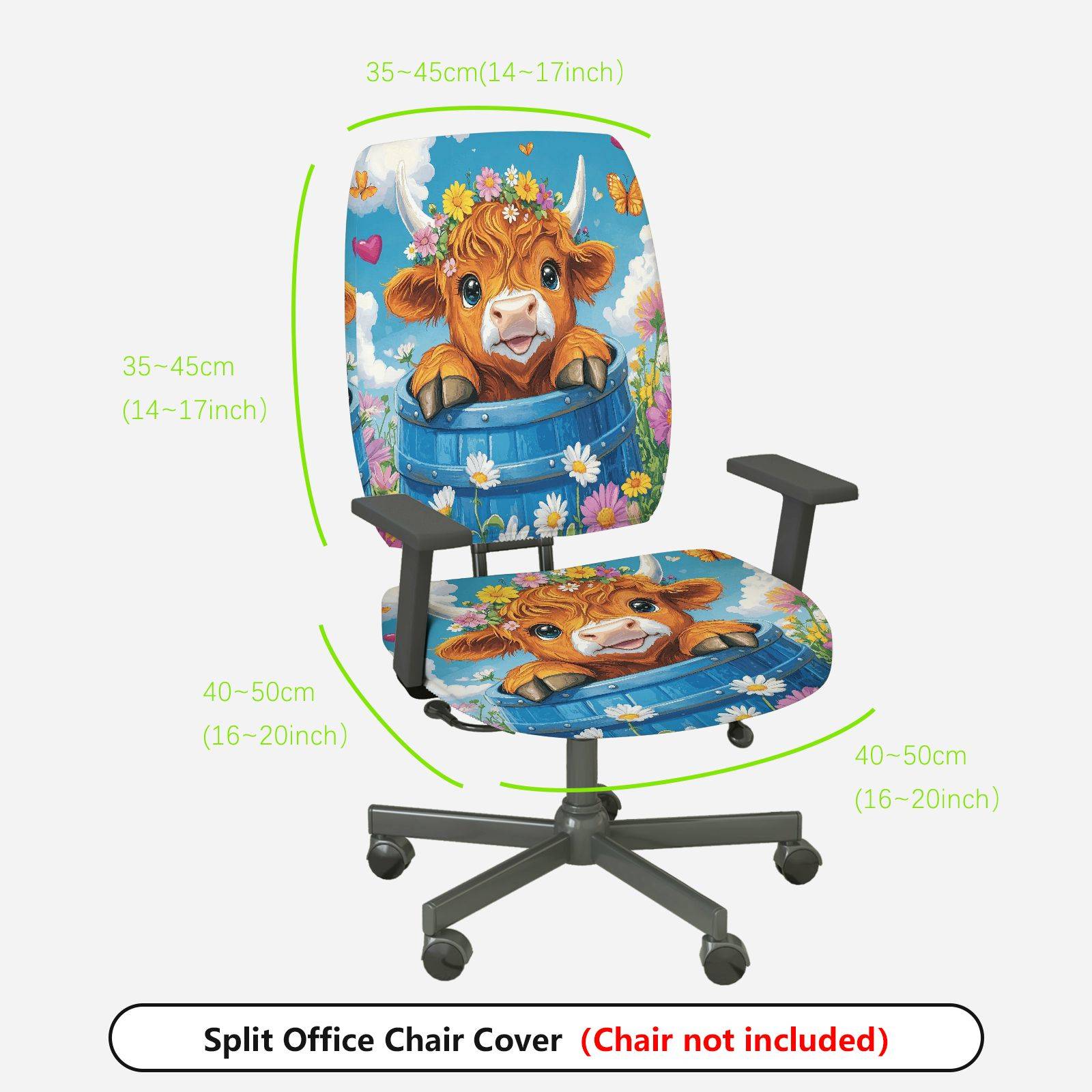 2-Piece Cute Cow Flower Garden Spring Summer  Computer Chair Cover Set, Seat and Backrest