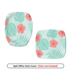2-Piece Tropical Flower Leaf Pattern Green Pink  Computer Chair Cover Set, Seat and Backrest