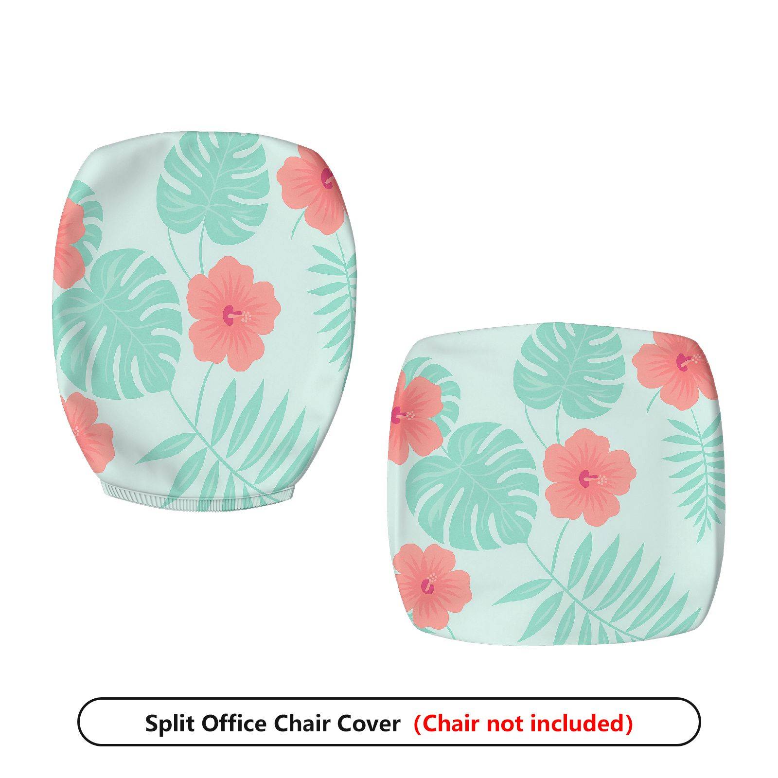 2-Piece Tropical Flower Leaf Pattern Green Pink  Computer Chair Cover Set, Seat and Backrest