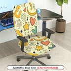 2-Piece Abstract Hearts Stars Swirls Yellow  Computer Chair Cover Set, Seat and Backrest