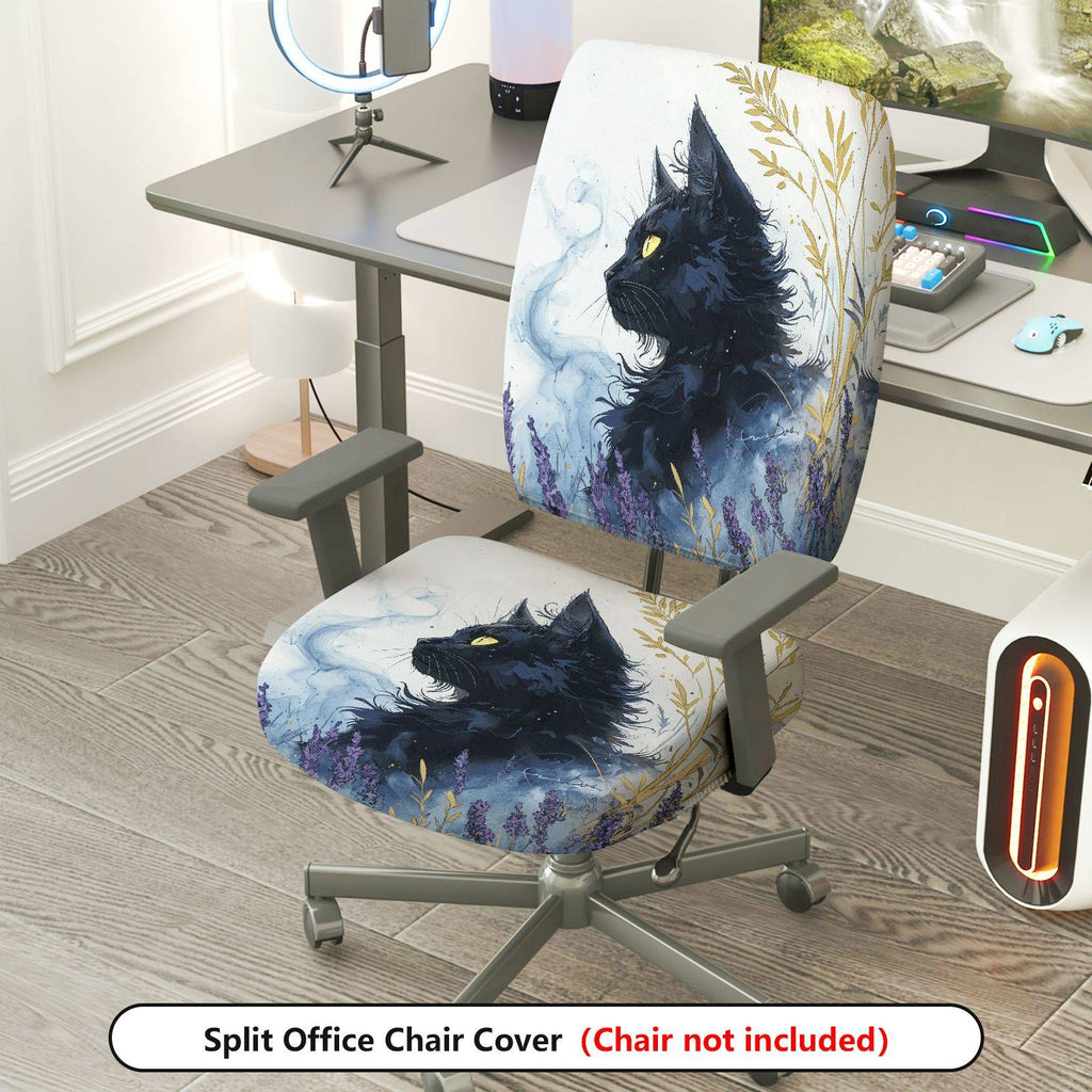 2-Piece Black Cat Gothic Mysterious Art Halloween  Computer Chair Cover Set, Seat and Backrest