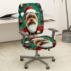 2-Piece Christmas Dog Santa Hat Pinecone Snowflakes  Computer Chair Cover Set, Seat and Backrest