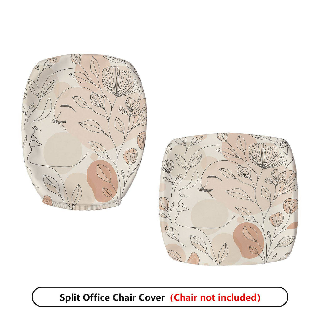 2-Piece Abstract Face Line Art Botanical Floral Modern  Computer Chair Cover Set, Seat and Backrest