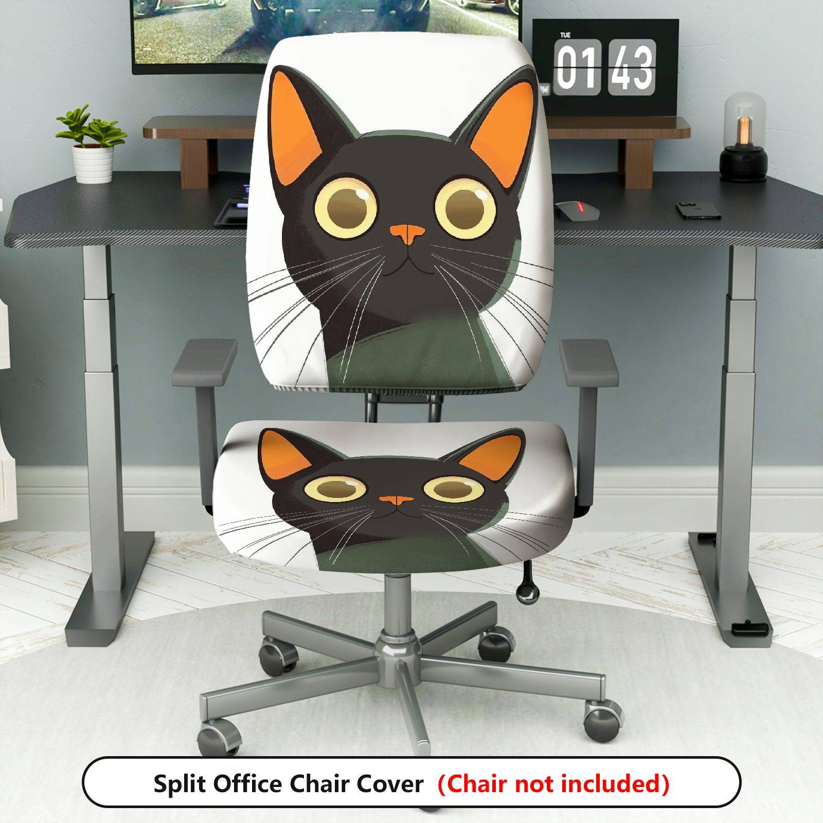2-Piece Animal Cat Cute Fun  Computer Chair Cover Set, Seat and Backrest