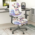2-Piece Cow Birthday Celebration Cute Decorative  Computer Chair Cover Set, Seat and Backrest