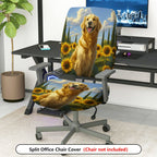 2-Piece Golden Retriever Sunflower Sky Landscape  Computer Chair Cover Set, Seat and Backrest