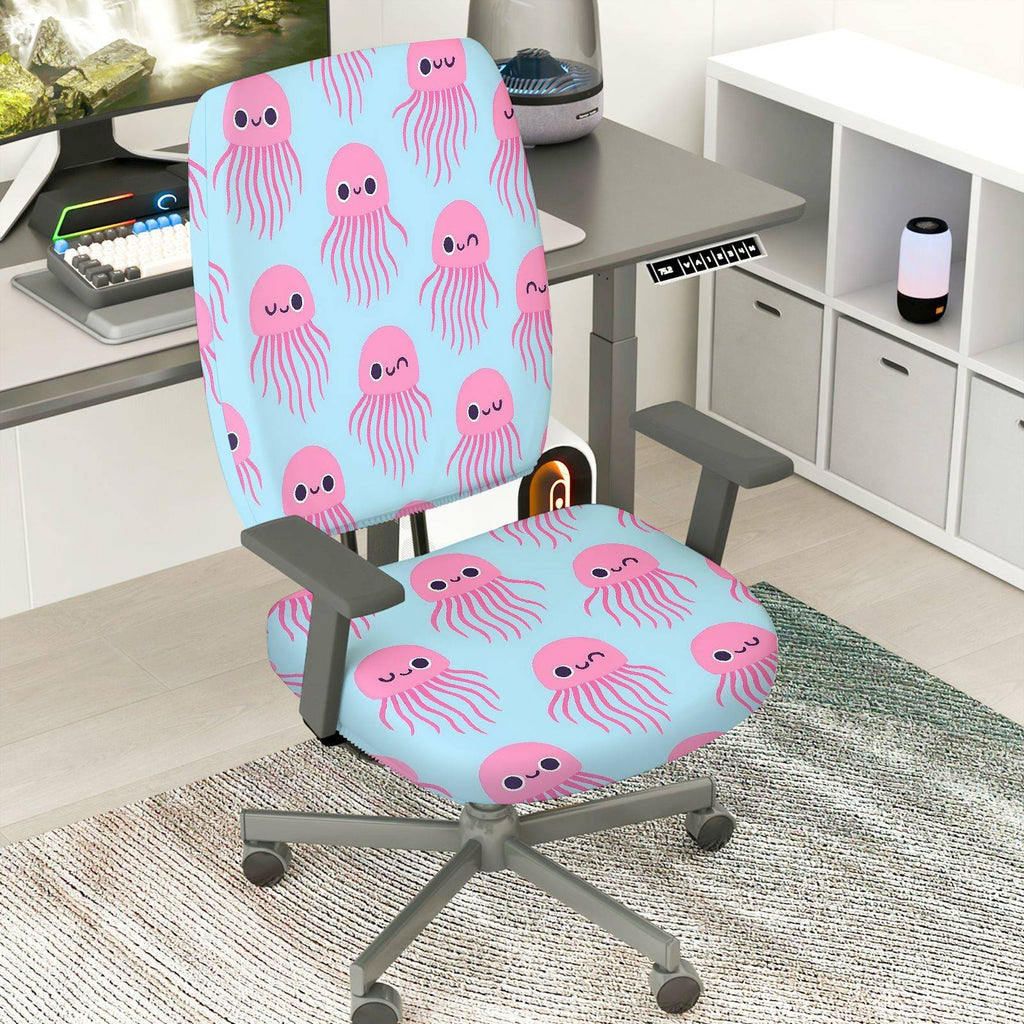 2-Piece Cute Jellyfish Pink Blue  Computer Chair Cover Set, Seat and Backrest