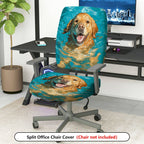 2-Piece Swimming Dog Animal Fun Pet  Computer Chair Cover Set, Seat and Backrest
