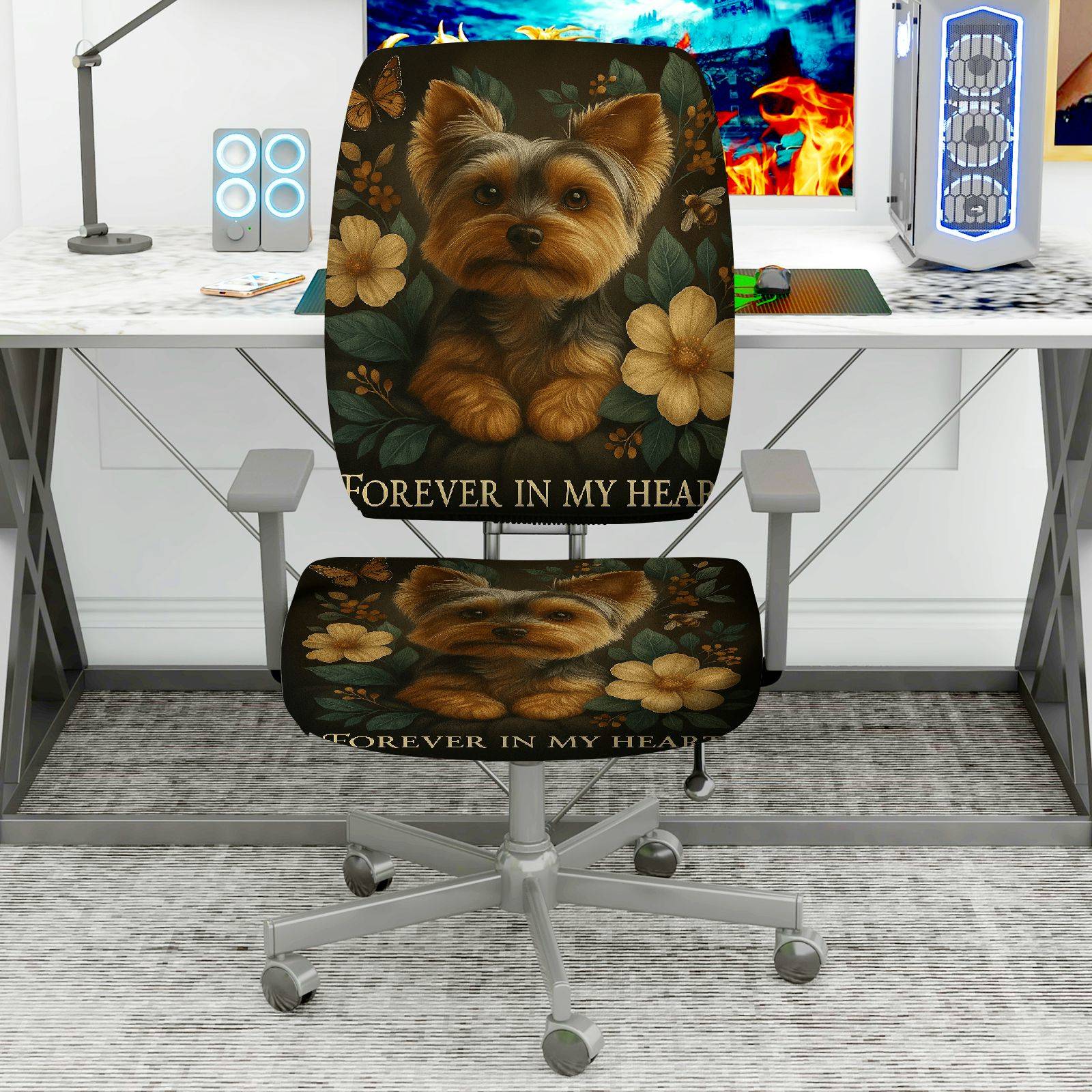 2-Piece Dog Floral Butterfly Memory Christmas  Computer Chair Cover Set, Seat and Backrest