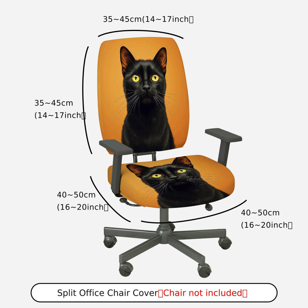 2-Piece Black cat animal portrait art stylish  Computer Chair Cover Set, Seat and Backrest